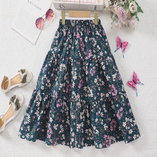 【7Y-13Y】Girls' Floral Print Skirt