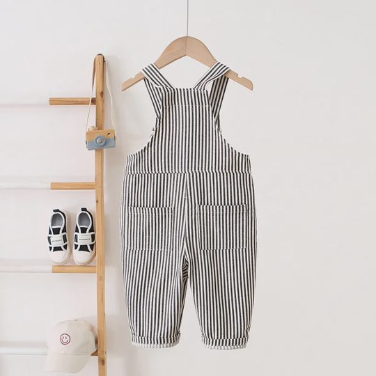 【12M-5Y】Unisex Striped Cargo Overalls