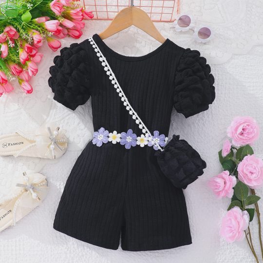 【2Y-7Y】Girls Floral Puff Sleeve Jumpsuit With Bag