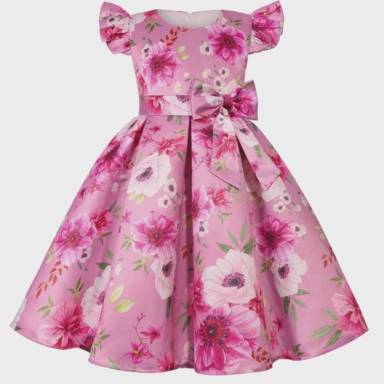 【2Y-10Y】Girls Elegant Flower Print Bow Princess Dress
