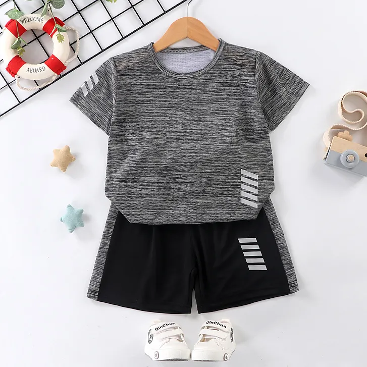 【18M-13Y】2-piece Boys Casual Sports Round Neck Short Sleeve T-shirt And Shorts Set