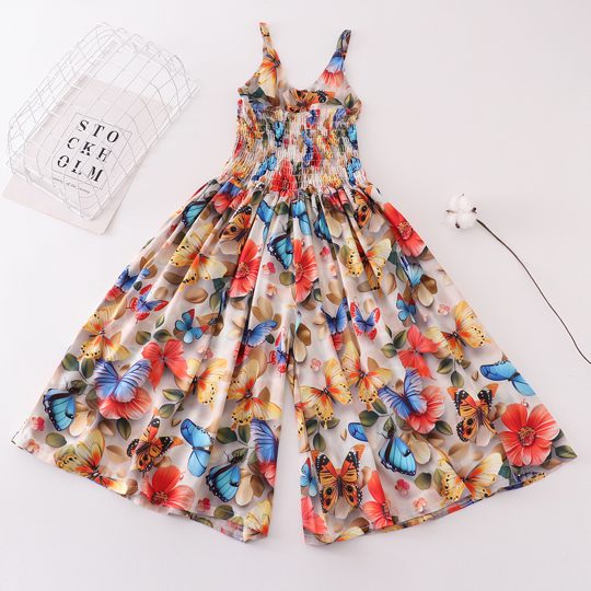 【4Y-14Y】Girls Multicolor Butterfly Flower Sling Bodysuit