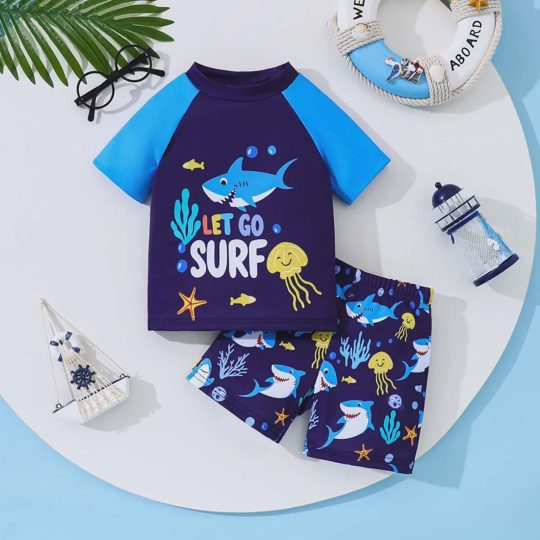 【18M-6Y】Boys' Cute Animal Print Set – Dinosaur, Shark & Turtle