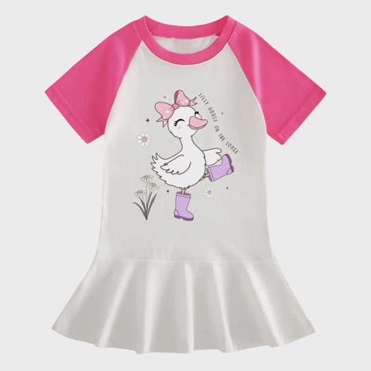 【18M-9Y】"Silly Goose On The Loose" Ruffle Dress For Girls