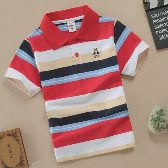 【18M-11Y】Boys Multicolor Cotton Striped Short-sleeved Polo Shirt