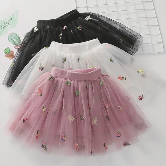 【18M-7Y】Girls' Embroidered Tulle Skirt