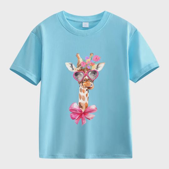 【2Y-13Y】Giraffe With Heart Sunglasses & Bow Kids' T-Shirt