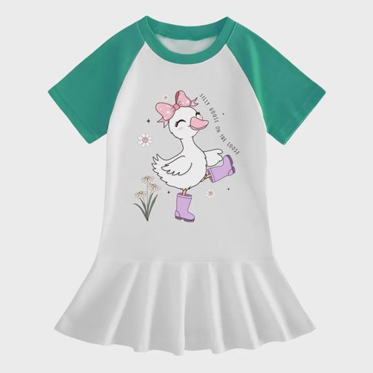 【18M-9Y】"Silly Goose On The Loose" Ruffle Dress For Girls