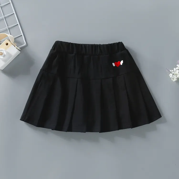 【3Y-12Y】Girls Sweet Heart Embroidered Pleated Skirt