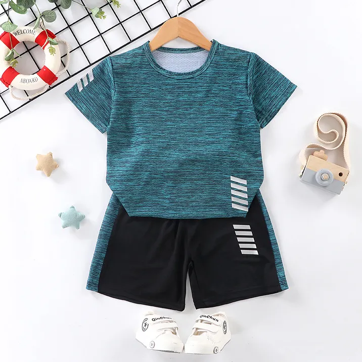 【18M-13Y】2-piece Boys Casual Sports Round Neck Short Sleeve T-shirt And Shorts Set