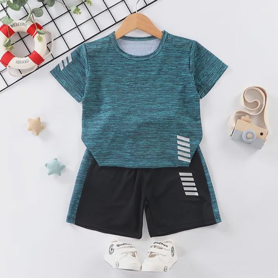 【18M-13Y】2-piece Boys Casual Sports Round Neck Short Sleeve T-shirt And Shorts Set