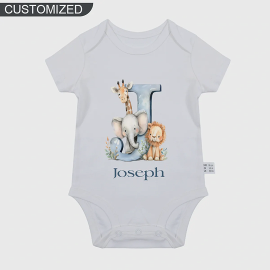 【0M-24M】Customized Adorable Animal-Themed Letter Design Bodysuit For Baby