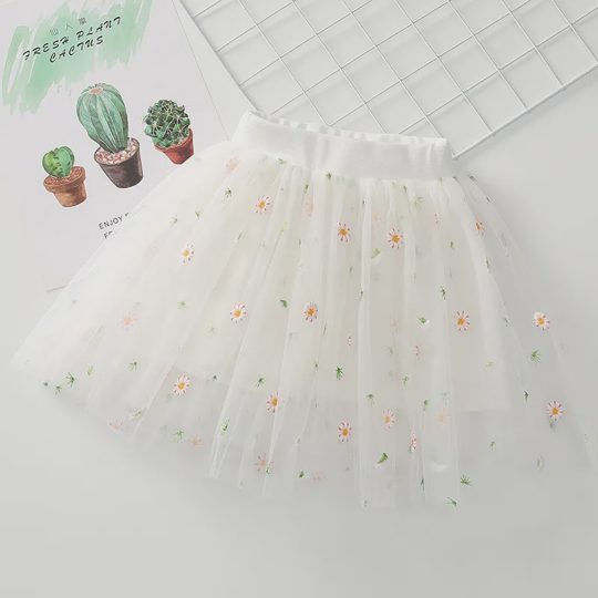 【18M-7Y】Girls' Daisy Embroidered Tulle Skirt