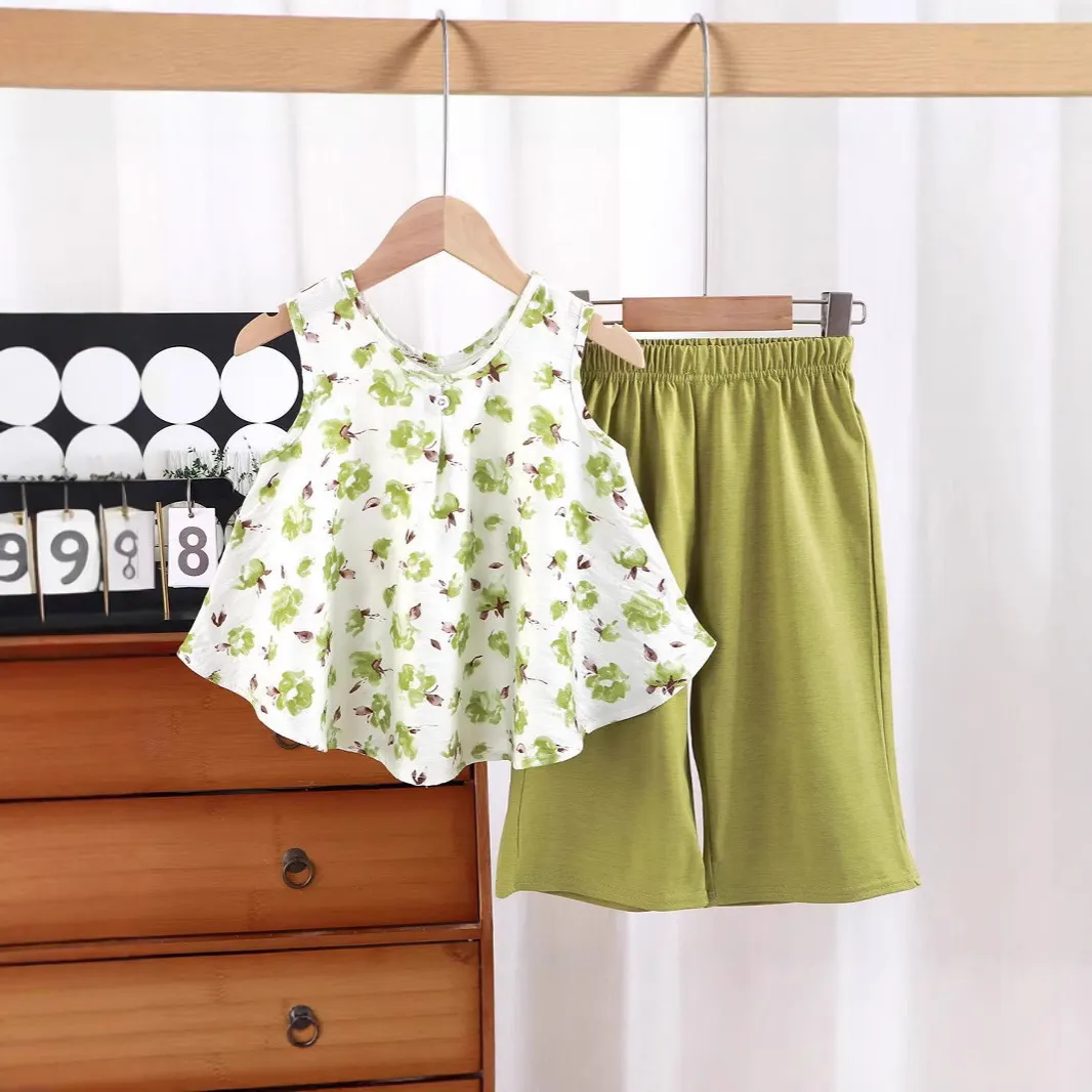【18M-11Y】2-piece Girls Butterfly Floral Vest And Pants Set