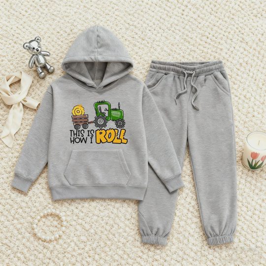 【2Y-13Y】Festive Fleece-Lined Hoodie And Jogger Set This Is How I Roll Design For Kids