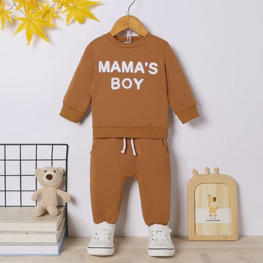 【3M-3Y】Boys' Crewneck Letter Print Top & Solid Pants Set