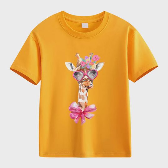 【2Y-13Y】Giraffe With Heart Sunglasses & Bow Kids' T-Shirt