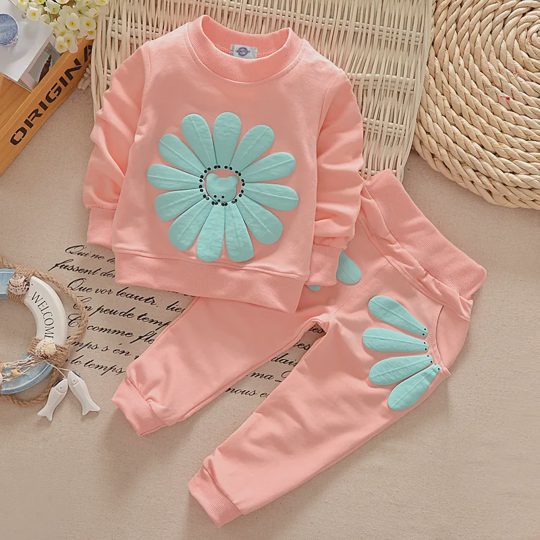 【9M-3Y】2-piece Baby Girl Floral Print Long Sleeve Sweatshirt And Pants Set