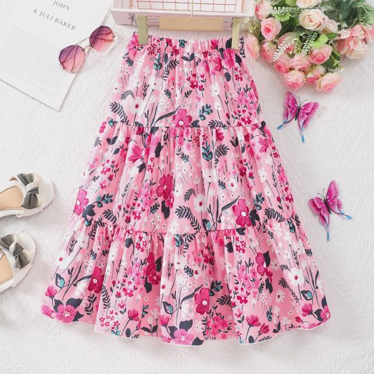 【7Y-13Y】Girls' Floral Print Skirt