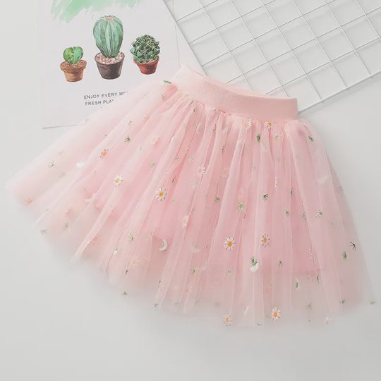 【18M-7Y】Girls' Daisy Embroidered Tulle Skirt
