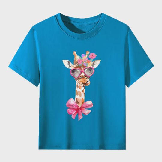 【2Y-13Y】Giraffe With Heart Sunglasses & Bow Kids' T-Shirt