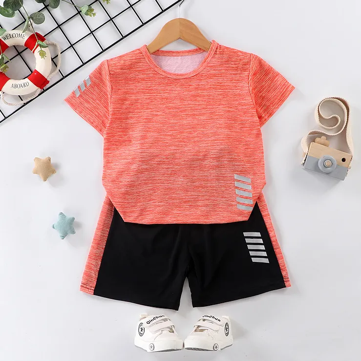 【18M-13Y】2-piece Boys Casual Sports Round Neck Short Sleeve T-shirt And Shorts Set