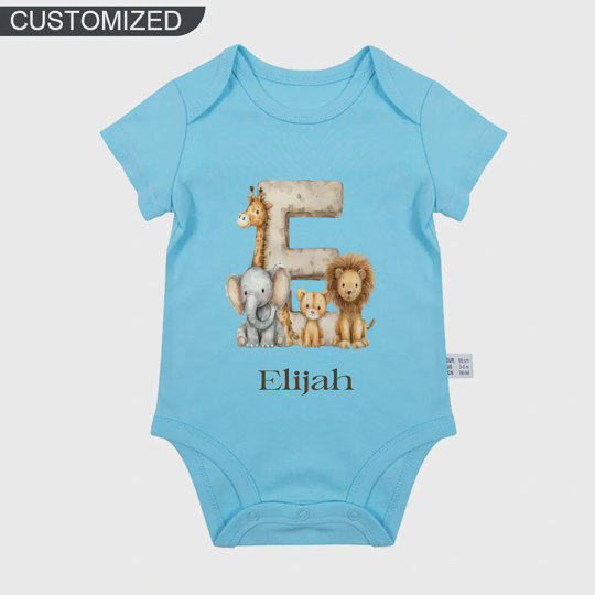 【0M-24M】Customized Adorable Animal-Themed Letter Design Bodysuit For Baby