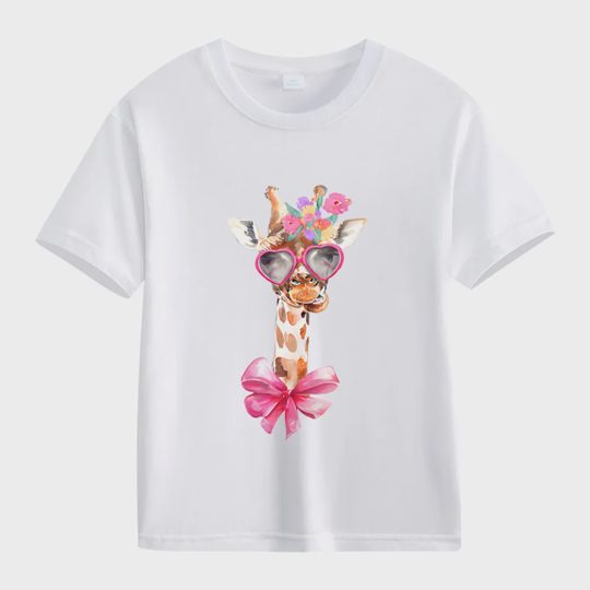 【2Y-13Y】Giraffe With Heart Sunglasses & Bow Kids' T-Shirt