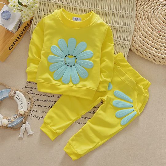 【9M-3Y】2-piece Baby Girl Floral Print Long Sleeve Sweatshirt And Pants Set