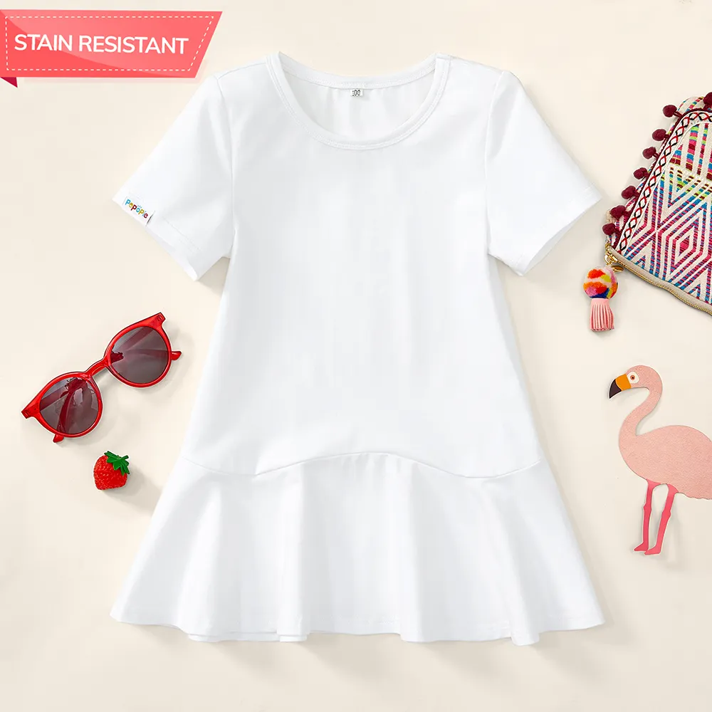【18M-9Y】Girl White Stain Resistant Short-sleeve Dress