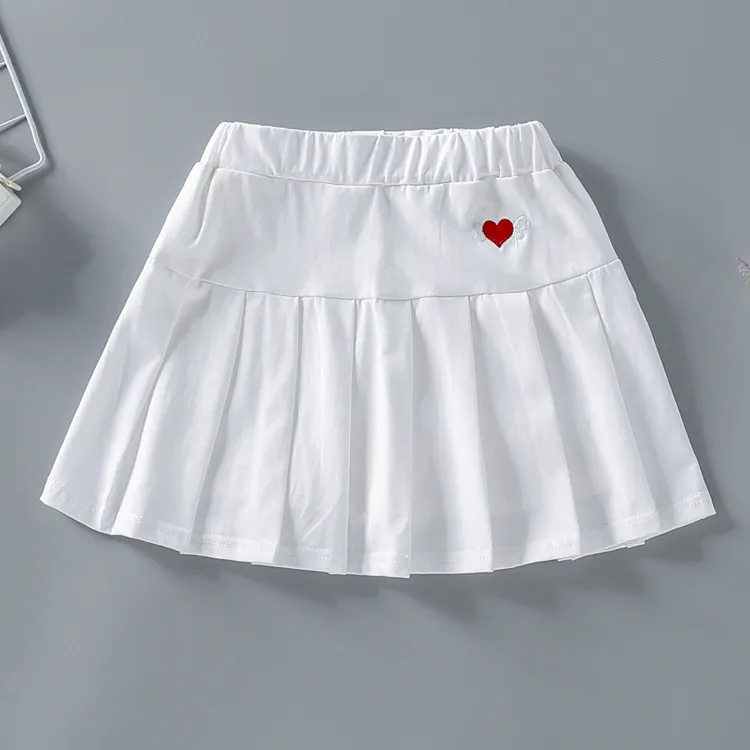 【3Y-12Y】Girls Sweet Heart Embroidered Pleated Skirt
