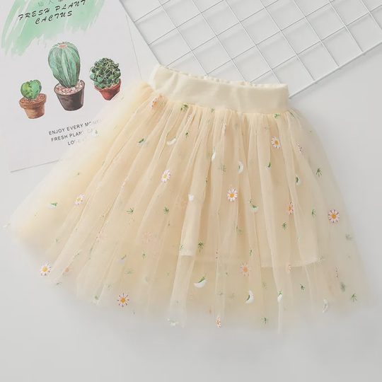 【18M-7Y】Girls' Daisy Embroidered Tulle Skirt