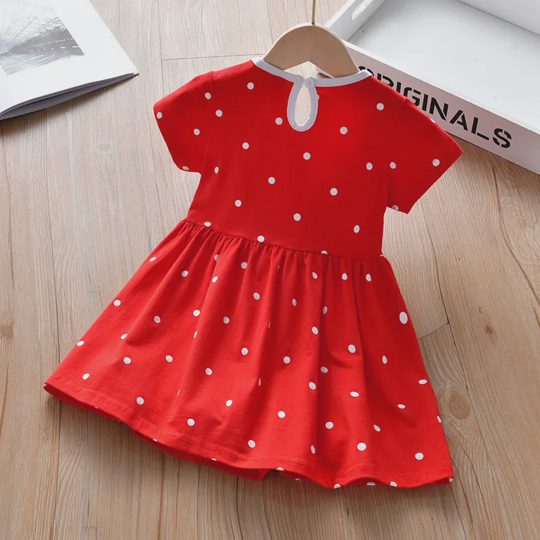 【18M-8Y】Girls Red Polka Dot Lapel Short-sleeved Dress