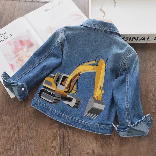 【18M-11Y】Boys Fashion Excavator Print Blue Denim Jacket