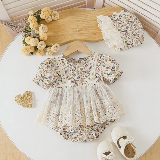 【3M-24M】Girls Floral Suspender Dress And Romper 2-Piece Set