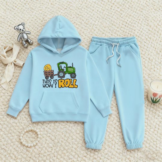 【2Y-13Y】Festive Fleece-Lined Hoodie And Jogger Set This Is How I Roll Design For Kids