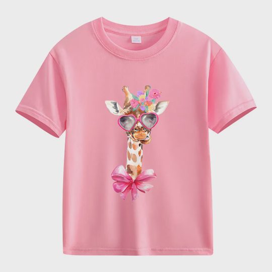 【2Y-13Y】Giraffe With Heart Sunglasses & Bow Kids' T-Shirt