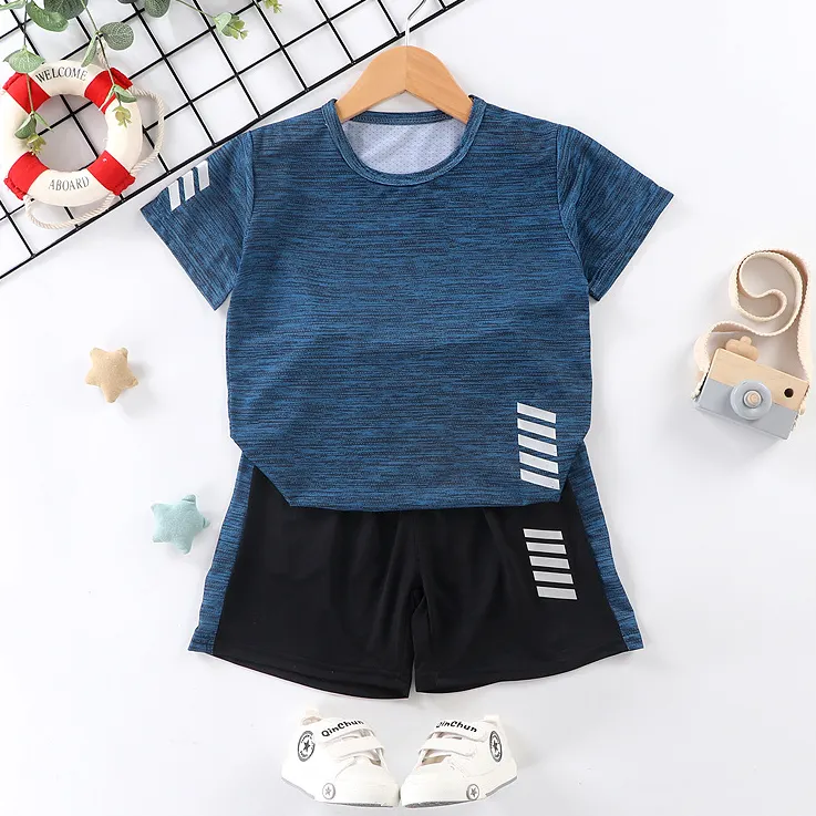 【18M-13Y】2-piece Boys Casual Sports Round Neck Short Sleeve T-shirt And Shorts Set