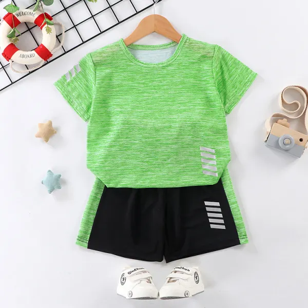 【18M-13Y】2-piece Boys Casual Sports Round Neck Short Sleeve T-shirt And Shorts Set
