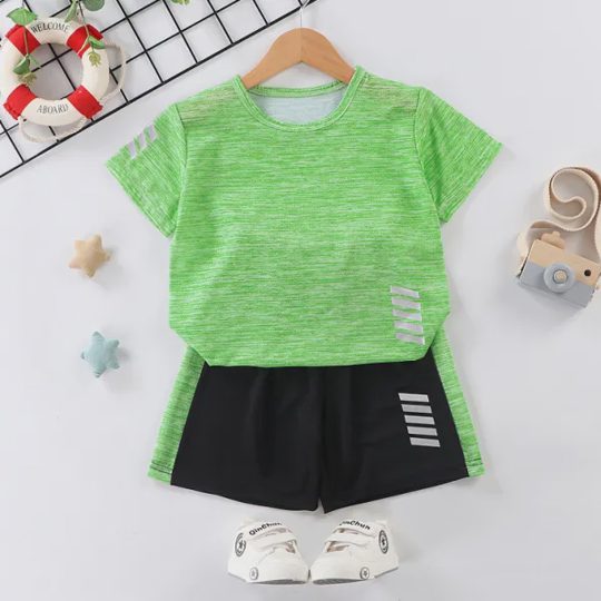【18M-13Y】2-piece Boys Casual Sports Round Neck Short Sleeve T-shirt And Shorts Set