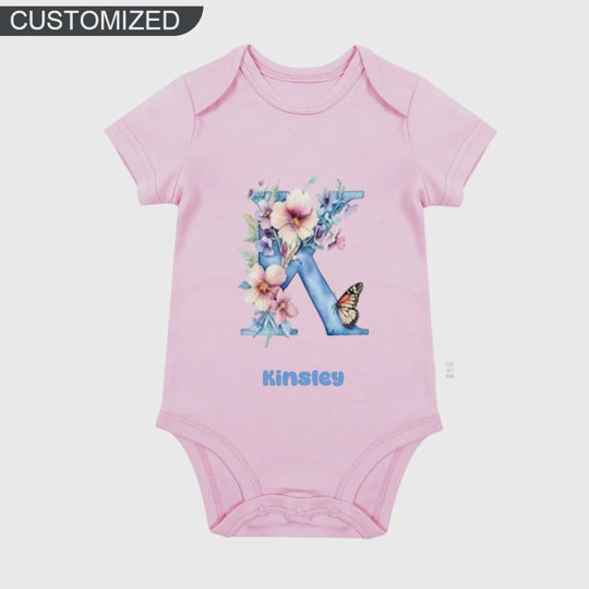 【0M-24M】Customized Butterfly&Flower Letter Baby Bodysuit