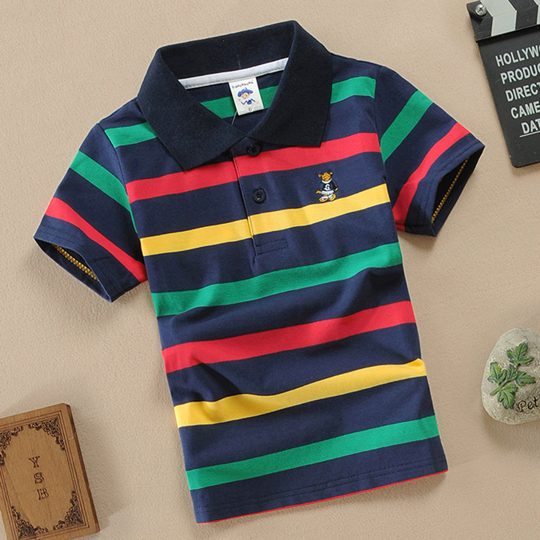 【18M-11Y】Boys Multicolor Cotton Striped Short-sleeved Polo Shirt