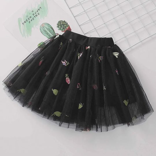 【18M-7Y】Girls' Embroidered Tulle Skirt
