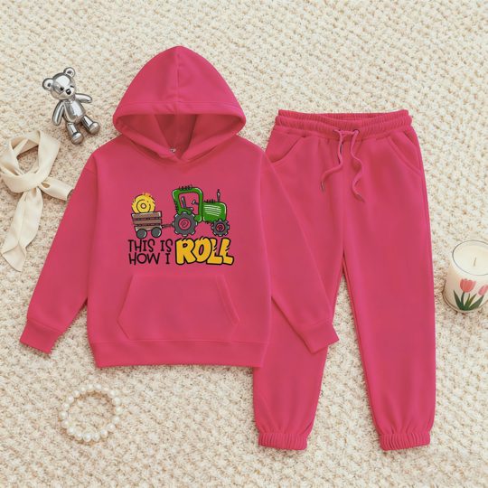 【2Y-13Y】Festive Fleece-Lined Hoodie And Jogger Set This Is How I Roll Design For Kids