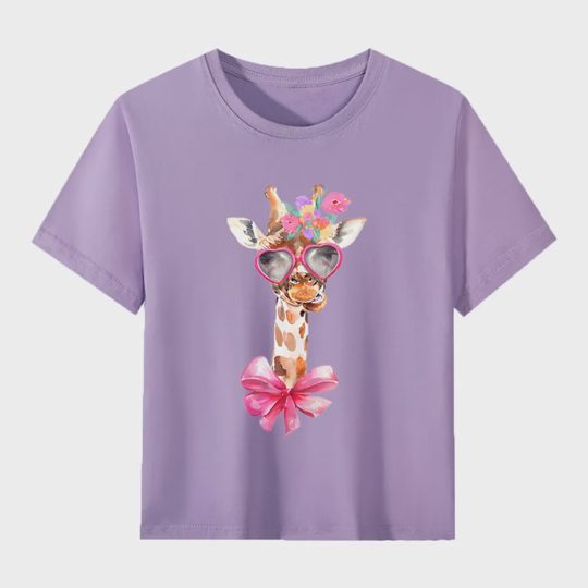 【2Y-13Y】Giraffe With Heart Sunglasses & Bow Kids' T-Shirt