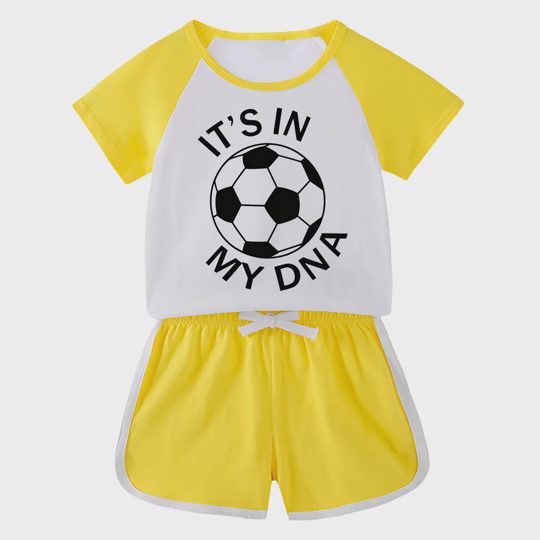 【18M-11Y】Toddler Soccer 'It's In My DNA' 2-Piece Outfit - Sporty Graphic Raglan Top & Shorts Set For Kids