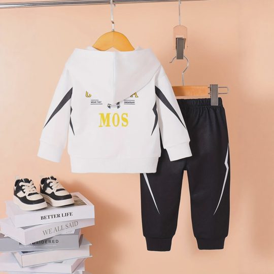【6M-3Y】Boys Fleece Letter Print Hooded Long Sleeve Top & Pants Set