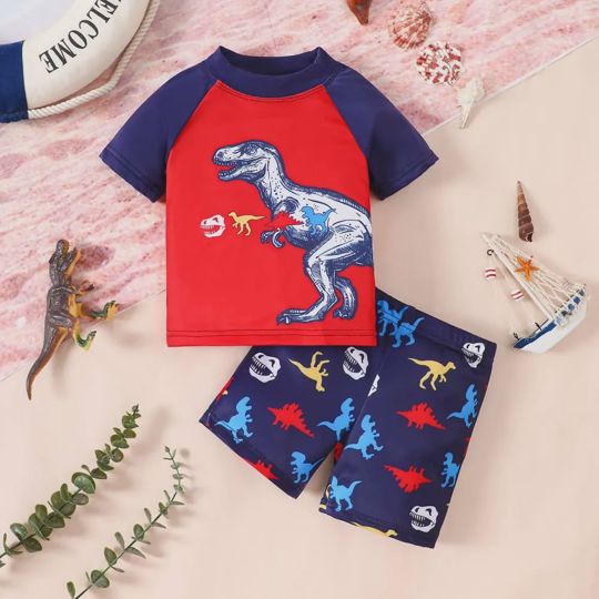 【18M-6Y】Boys' Cute Animal Print Set – Dinosaur, Shark & Turtle