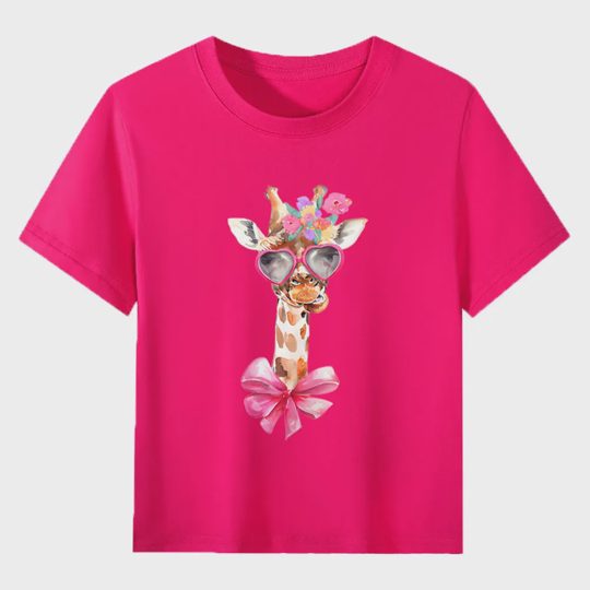【2Y-13Y】Giraffe With Heart Sunglasses & Bow Kids' T-Shirt