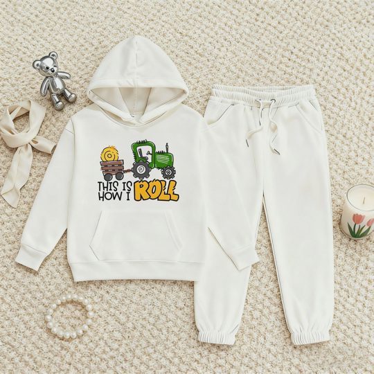 【2Y-13Y】Festive Fleece-Lined Hoodie And Jogger Set This Is How I Roll Design For Kids